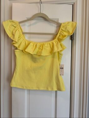 Maeve Bright Yellow Ruffle Off-Shoulder Crop Top